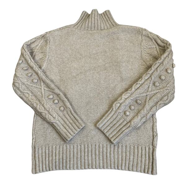 Cupcakes & Cashmere Sz XL Mock Neck Cable Knit Sweater Bobbles Heathered Oatmeal - Picture 12 of 16